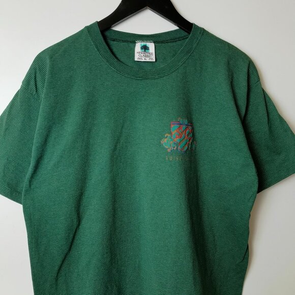 Edisto Beach SC Vintage Green L Striped Tee with Embroidered Crest Adult Unisex - Picture 8 of 11